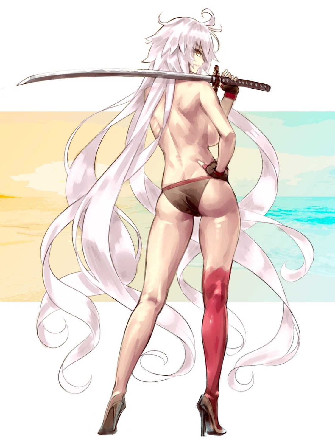 ass bikini fate/grand_order heels jeanne_d'arc jeanne_d'arc_(alter)_(fate) ogin_bara swimsuits sword topless