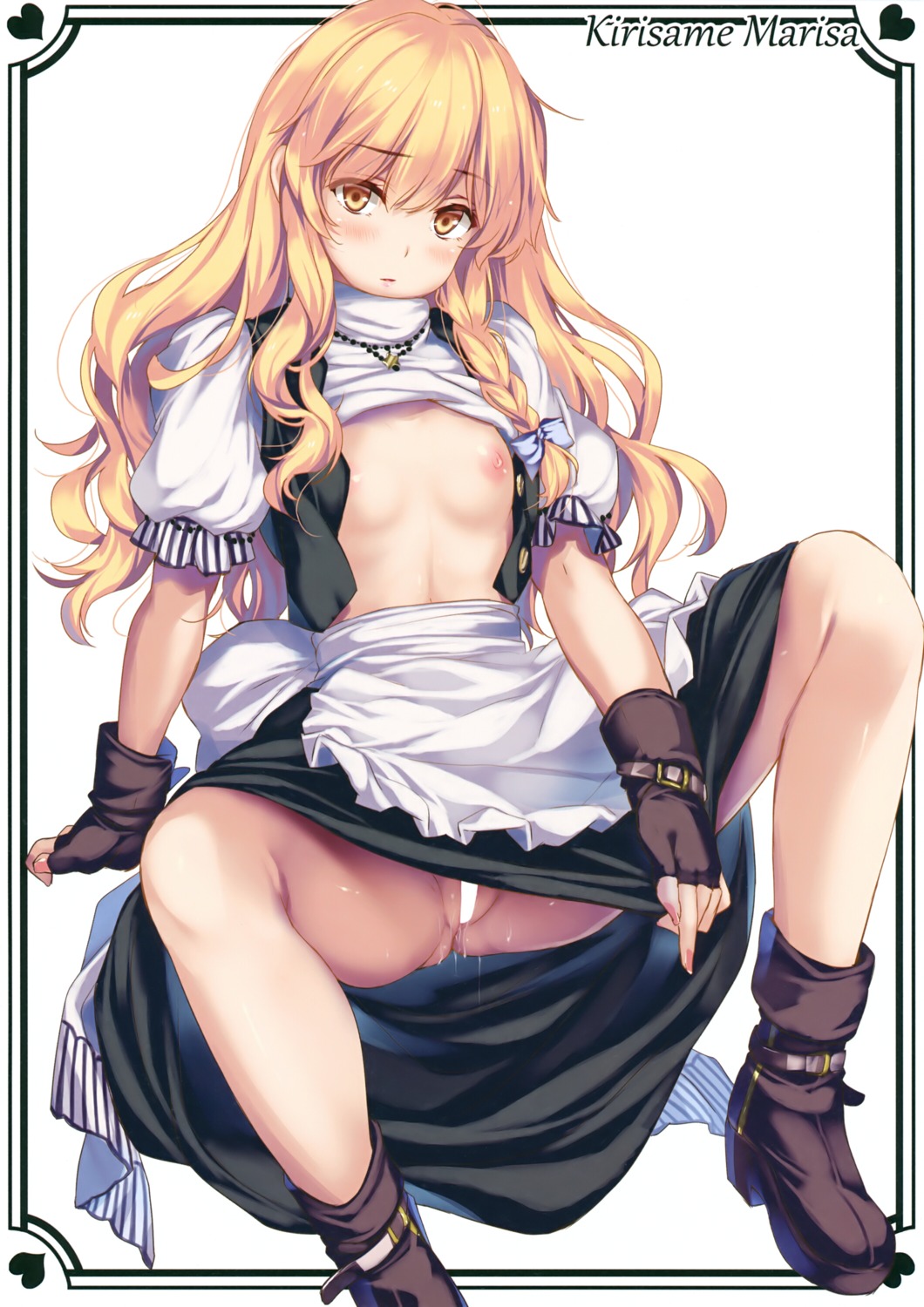 breasts censored heels kirisame_marisa monety nipples no_bra nopan pussy pussy_juice shirt_lift touhou