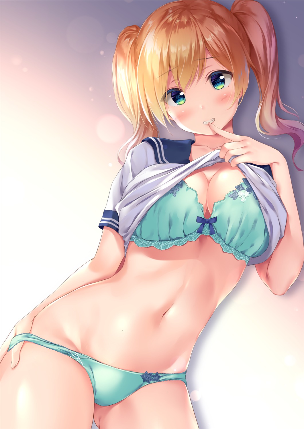 bra cleavage pantsu panty_pull pasdar seifuku shirt_lift undressing