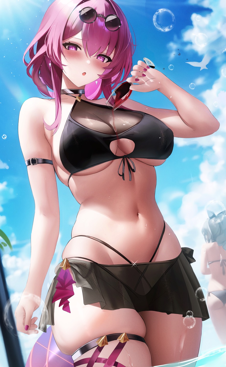 bikini fantongjun garter honkai:_star_rail kafka_(honkai:_star_rail) megane see_through swimsuits wet