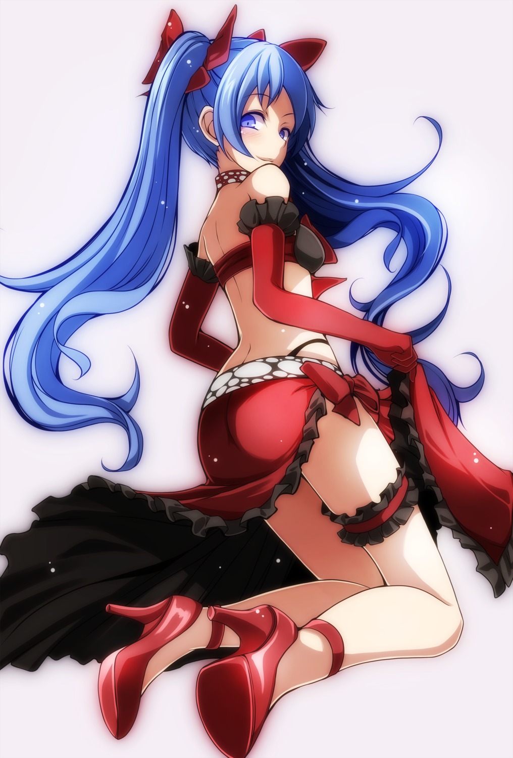 garter hatsune_miku heels skirt_lift tsukishiro_saika vocaloid