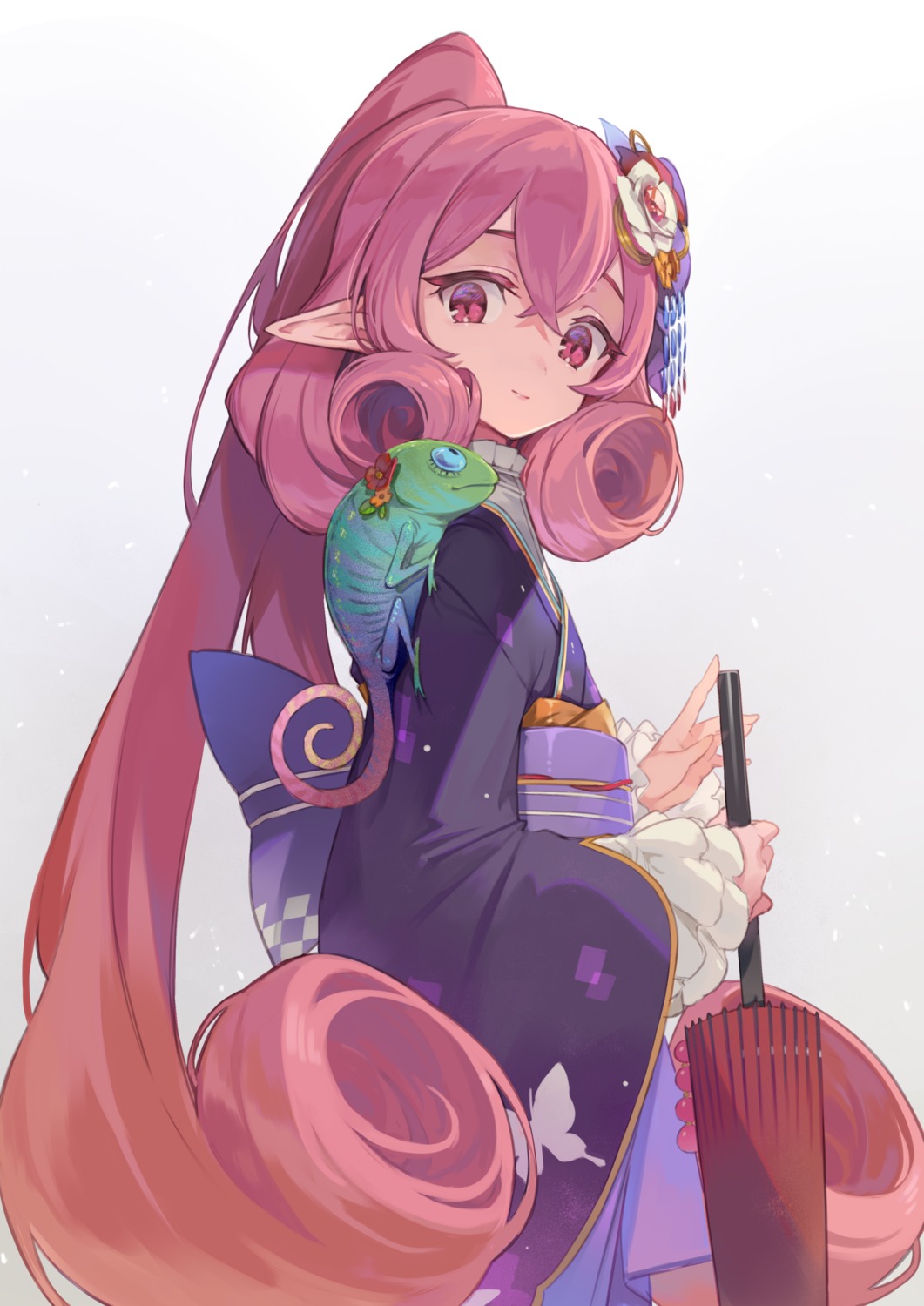 amana_(pocketkey) japanese_clothes pointy_ears princess_connect princess_connect!_re:dive umbrella utsushimi_neneka