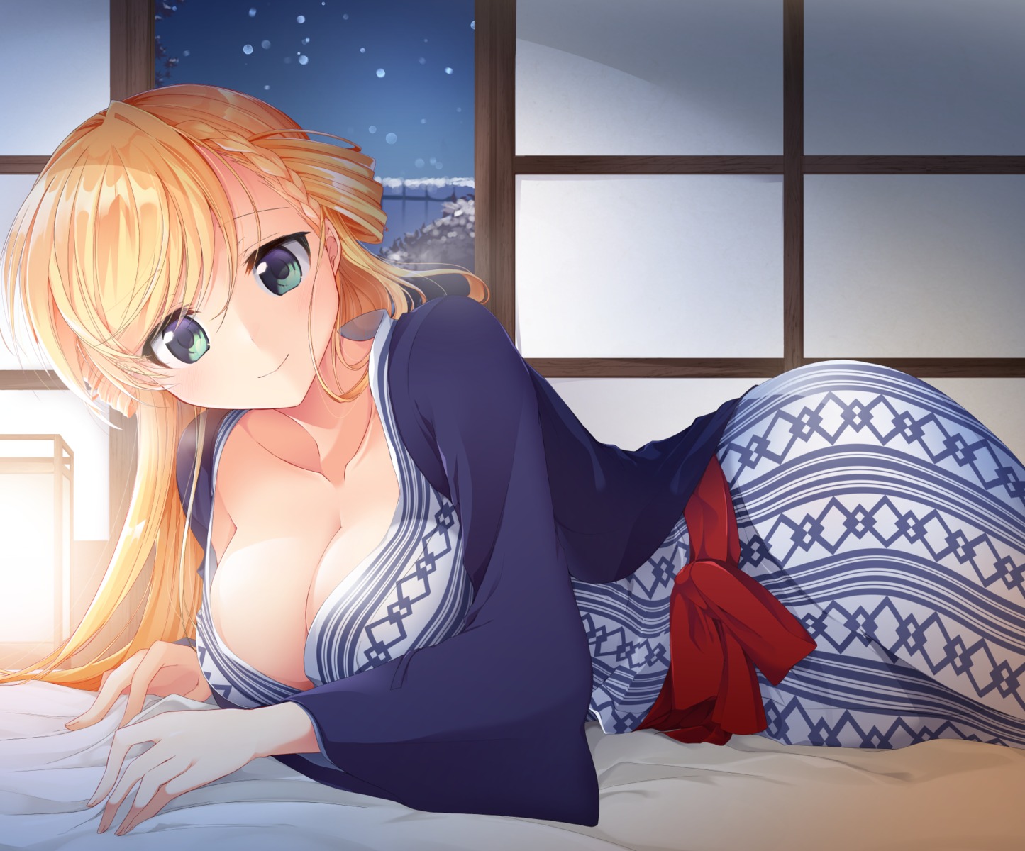 araragi_ayune cleavage no_bra open_shirt yukata