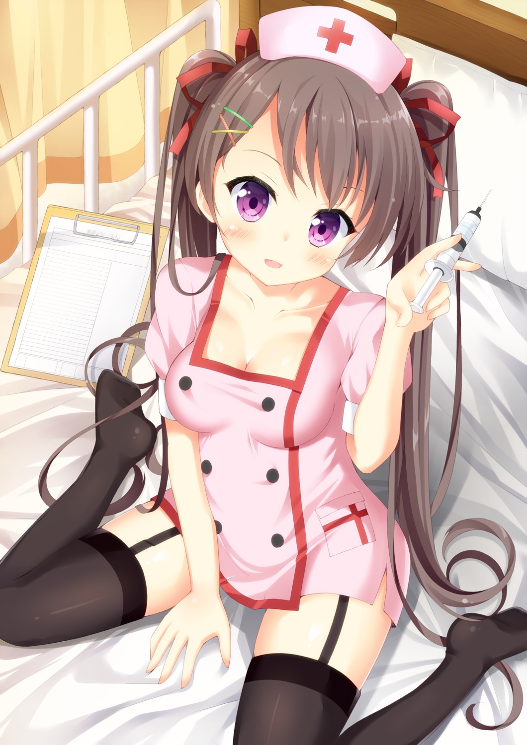 cleavage maccha nurse stockings thighhighs