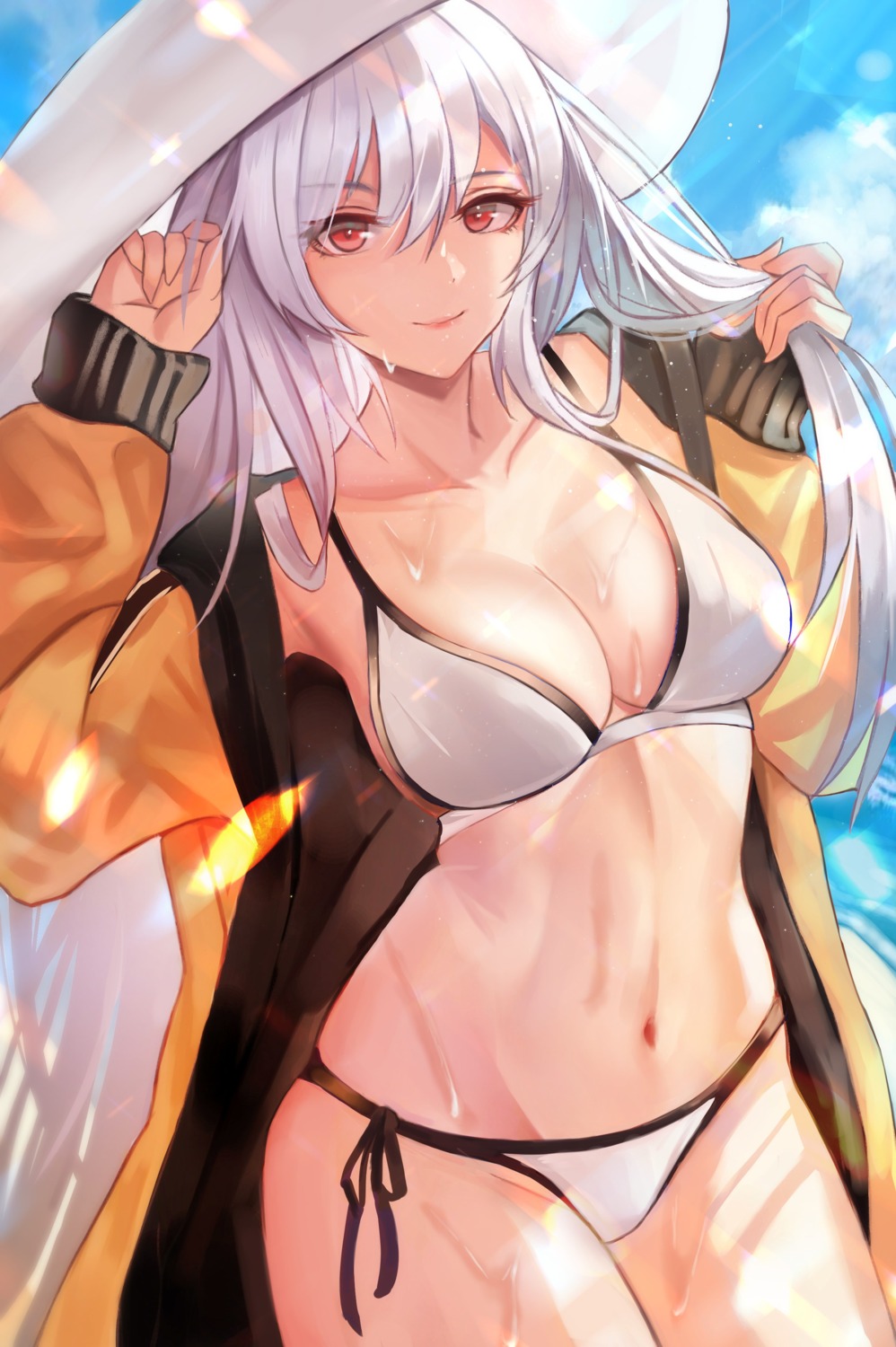 bikini cleavage open_shirt swimsuits villain_(ses0297) wet