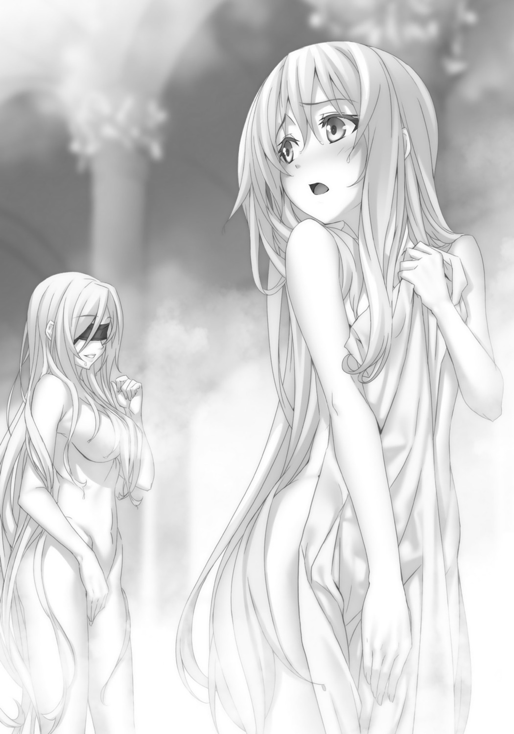 breast_hold goblin_slayer kannatsuki_noboru monochrome naked priestess sword_maiden towel