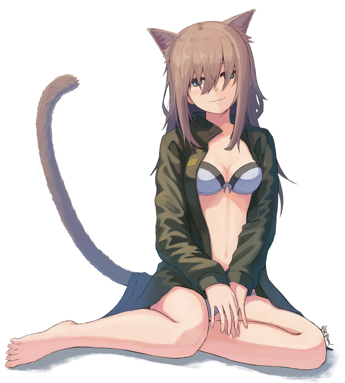 amekaze_yukinatsu animal_ears bra cleavage feet nekomimi open_shirt pantsu tail