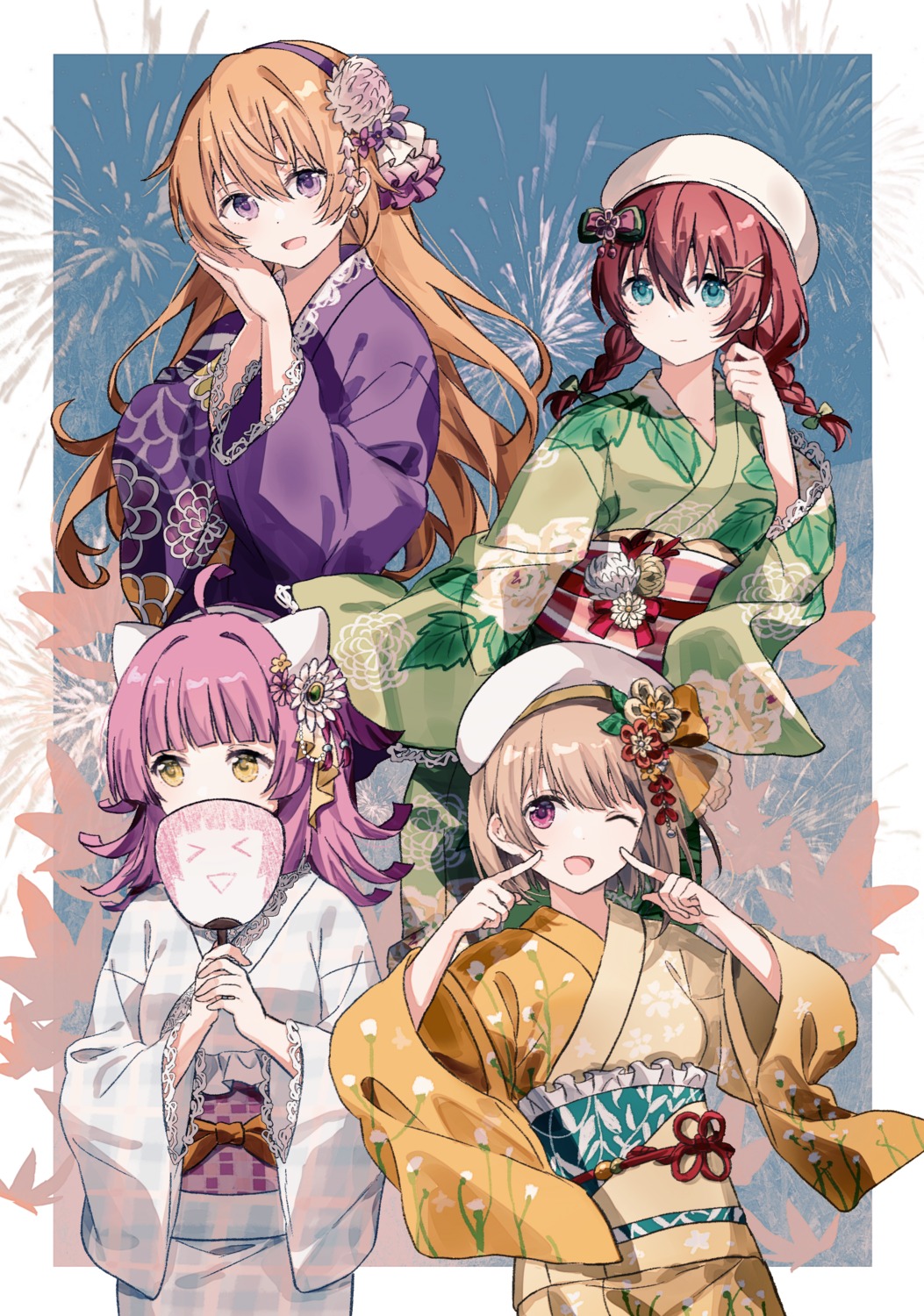 emma_verde gocoli konoe_kanata love_live!_nijigasaki_high_school_idol_club nakasu_kasumi tennouji_rina yukata