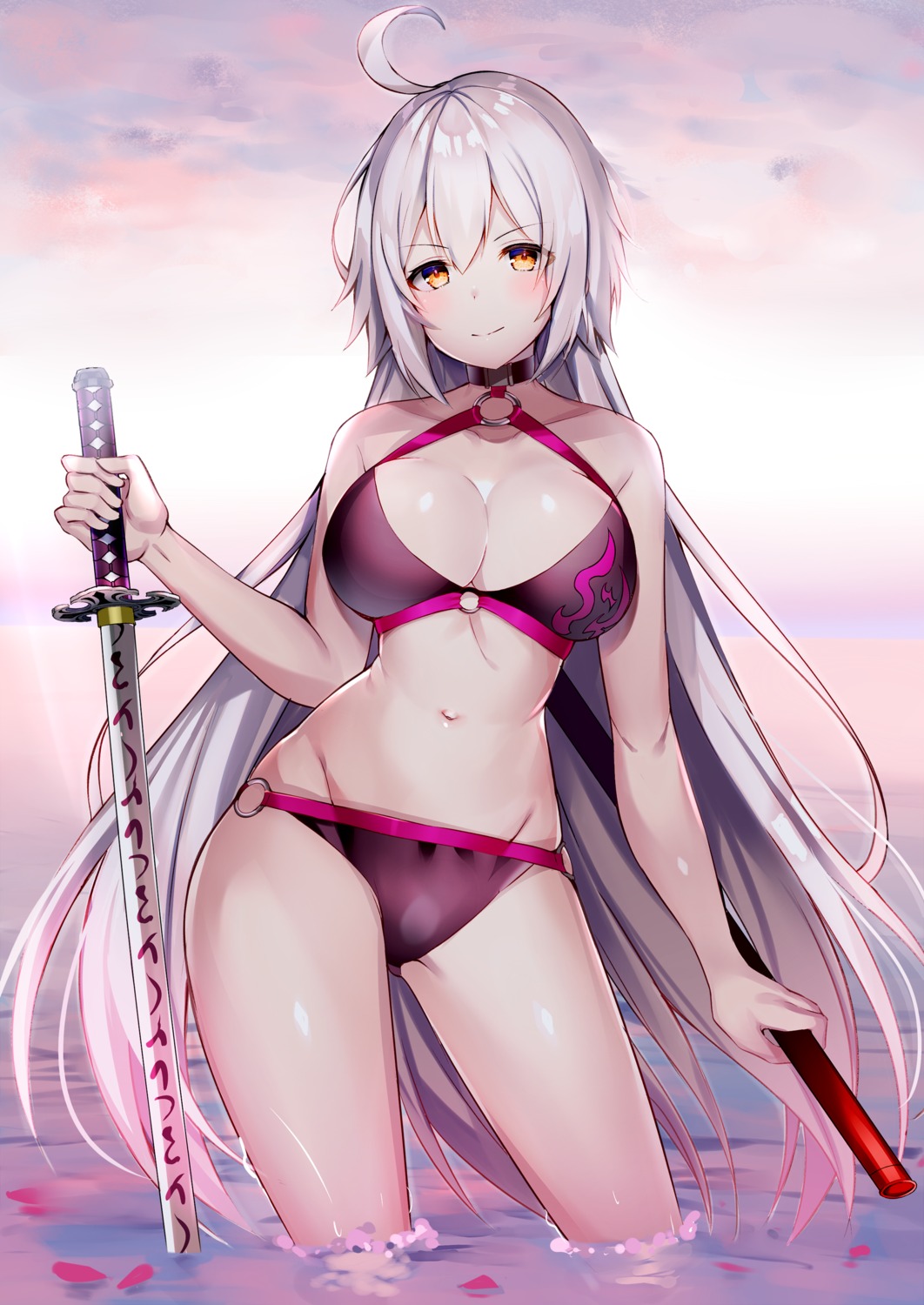 aozora_nan bikini cleavage fate/grand_order jeanne_d'arc jeanne_d'arc_(alter)_(fate) swimsuits sword wet