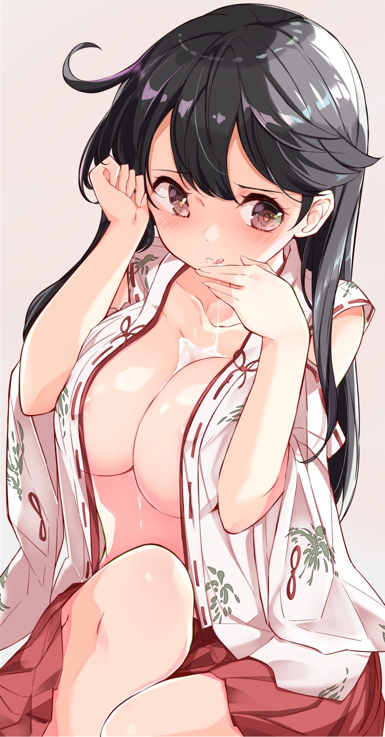 areola breast_hold cleavage hamaken kantai_collection no_bra open_shirt ushio_(kancolle) wet