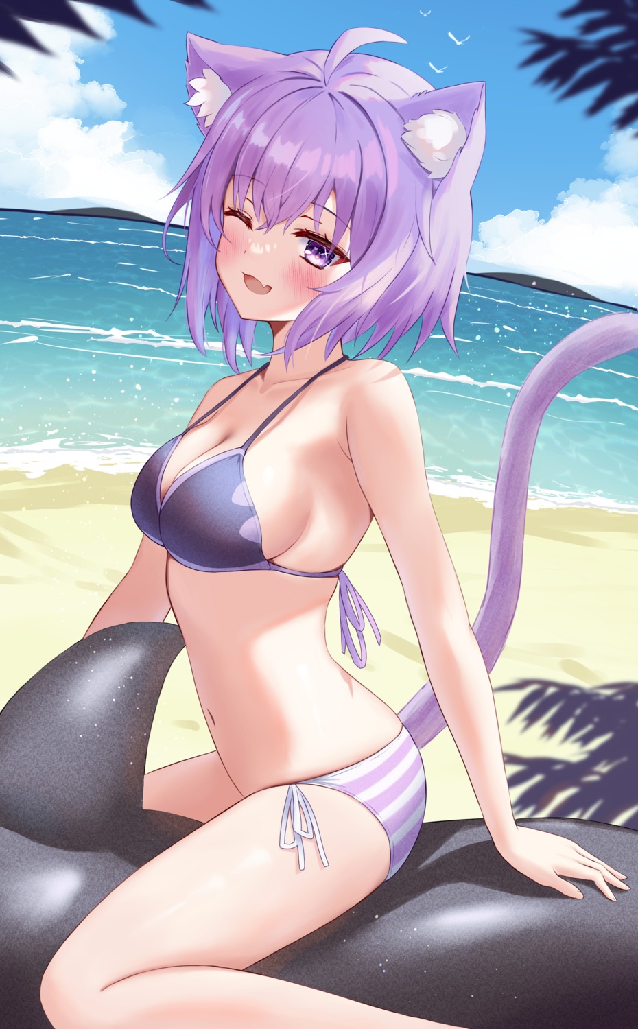 animal_ears bikini hololive hololive_gamers nekomata_okayu nekomimi swimsuits tail togemaru