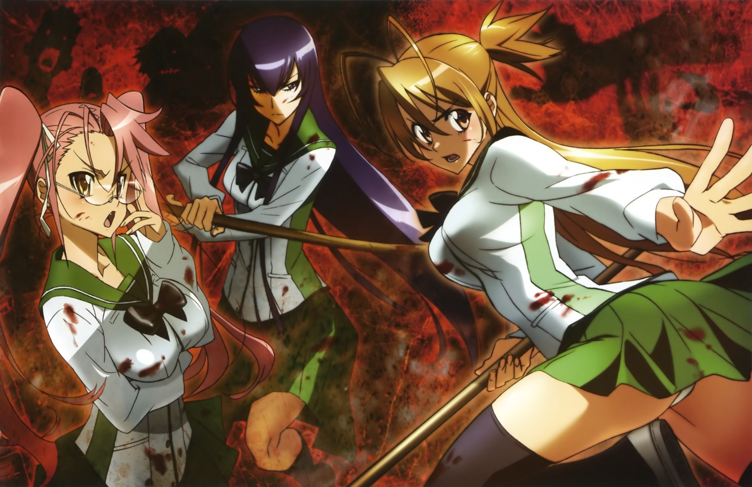 blood breast_hold busujima_saeko highschool_of_the_dead megane miyamoto_rei pantsu seifuku takagi_saya tanaka_masayoshi