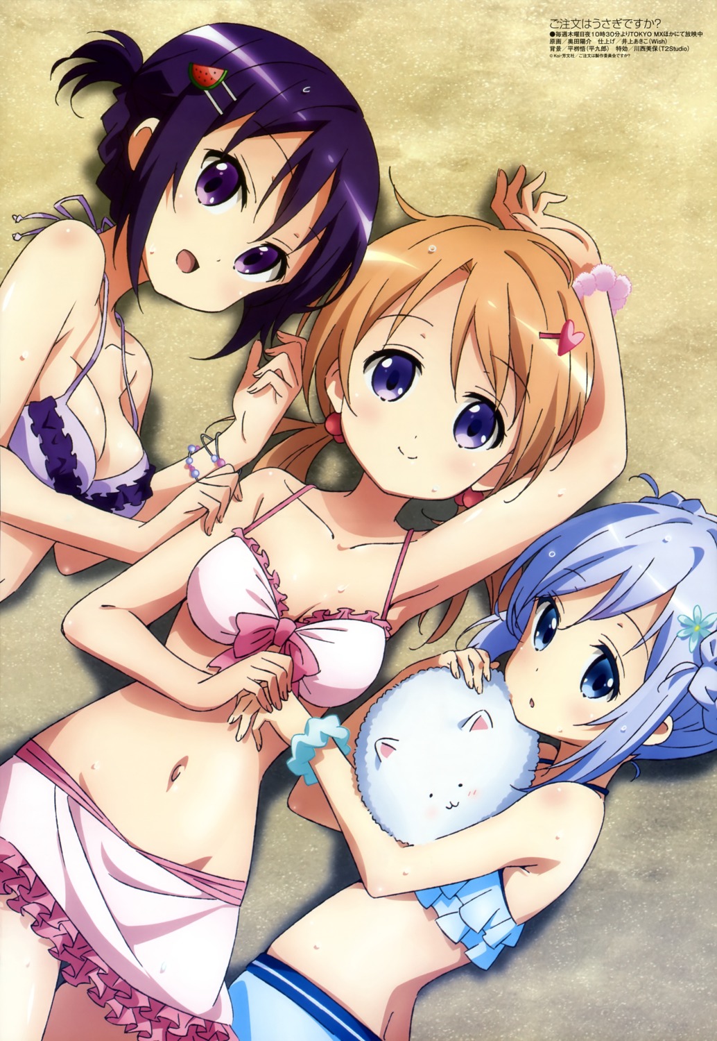 bikini cleavage gochuumon_wa_usagi_desu_ka? hoto_cocoa kafuu_chino okuda_yousuke swimsuits tedeza_rize tippy_(gochiusa)