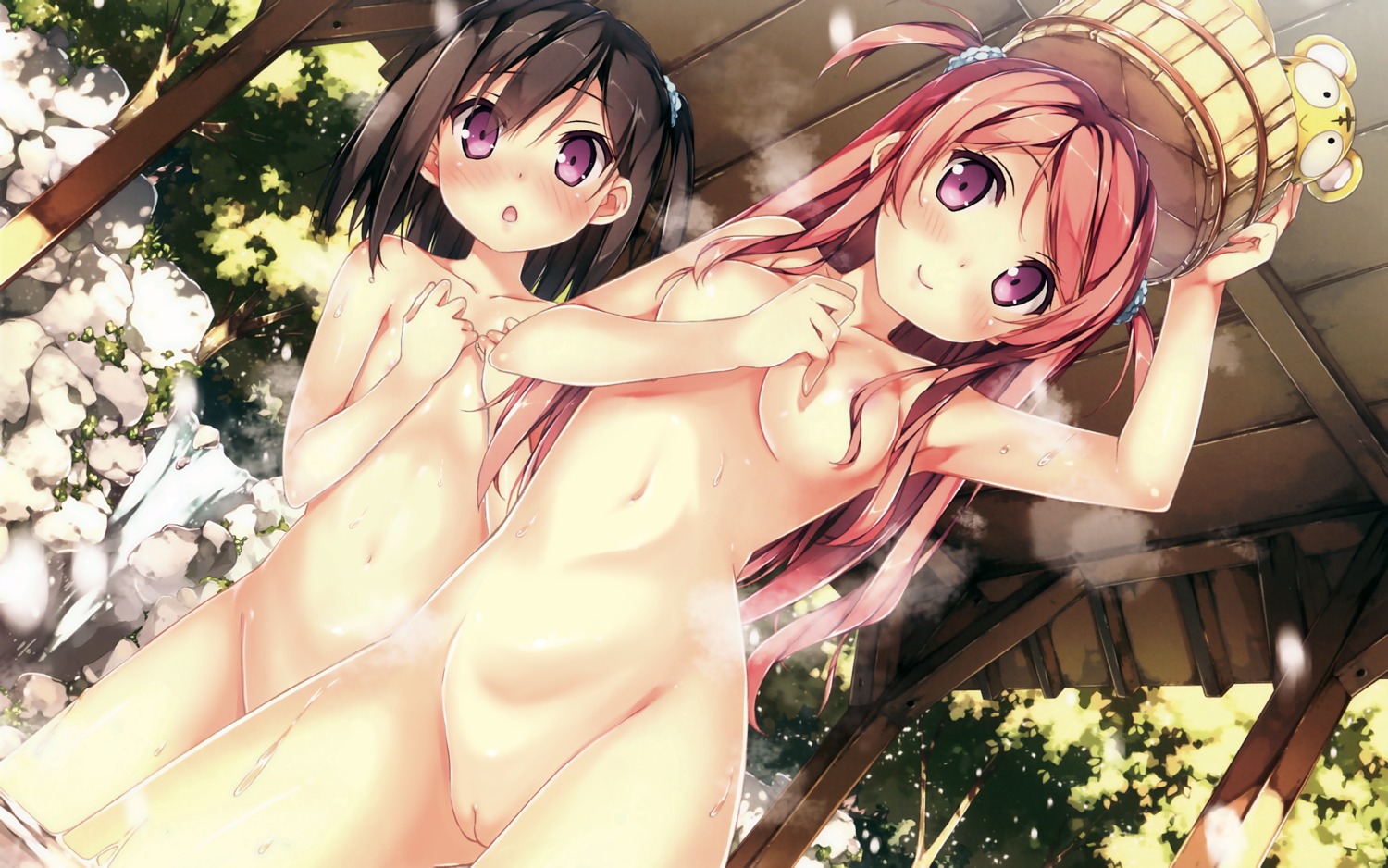 areola bathing kantoku kurumi_(kantoku) naked nipples photoshop pussy shizuku_(kantoku) uncensored wet