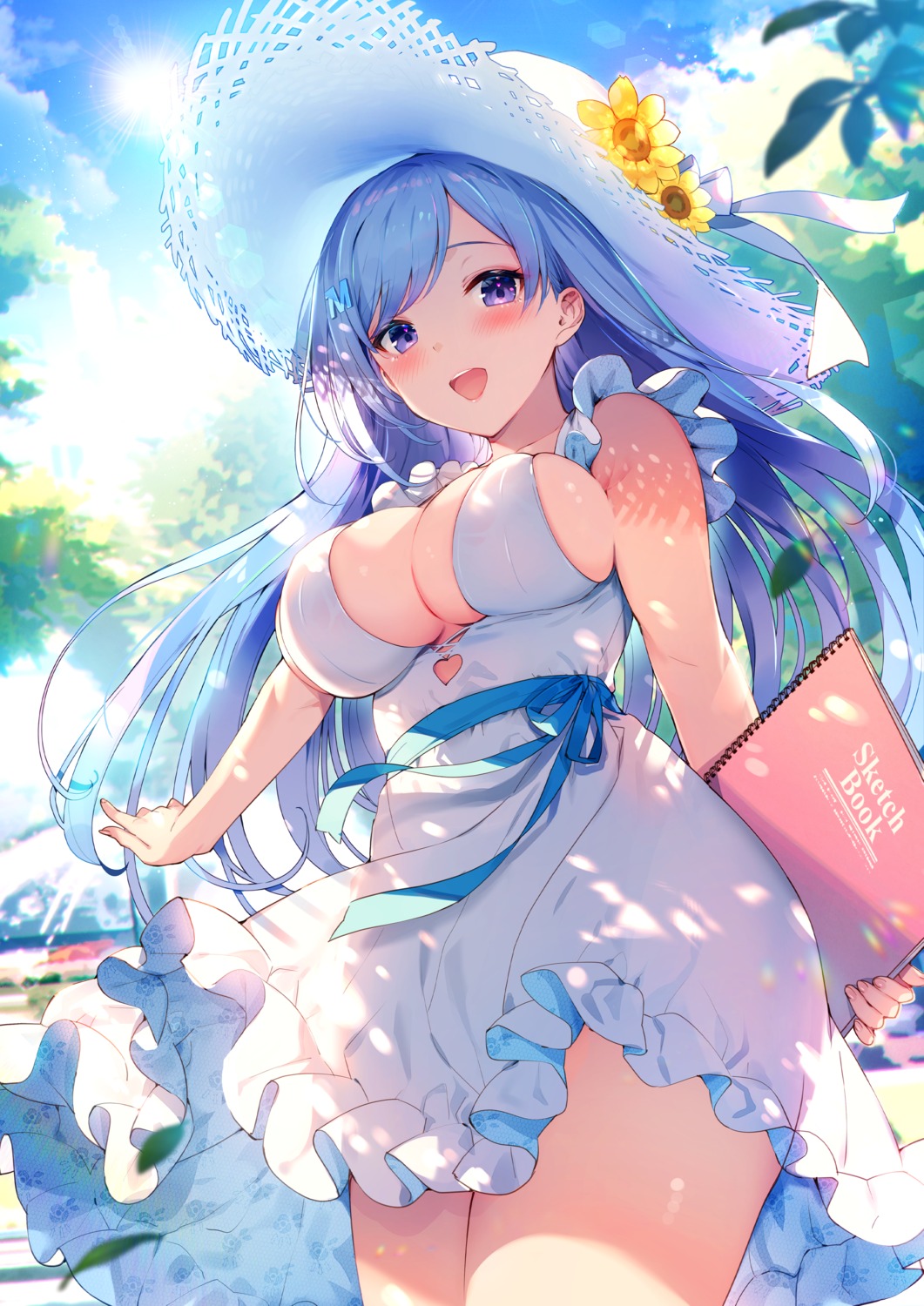 digital_version dress emori_miku emori_miku_project kat_(bu-kunn) no_bra skirt_lift summer_dress