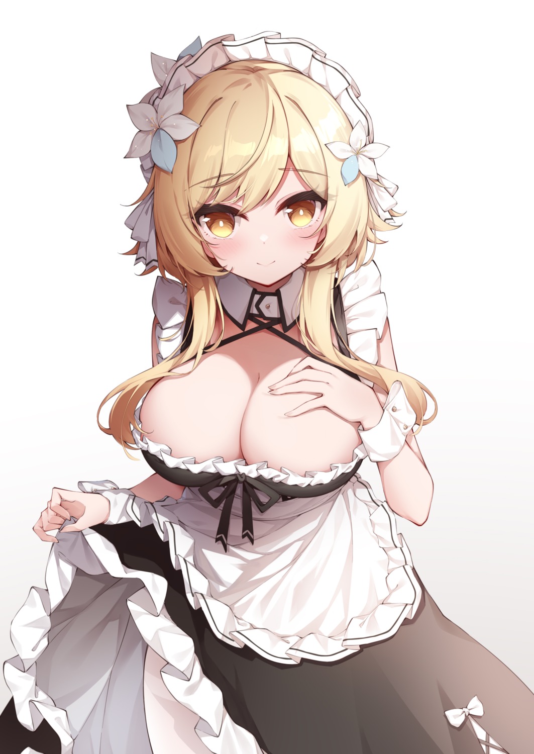 genshin_impact lumine maid no_bra pantyhose poinia skirt_lift