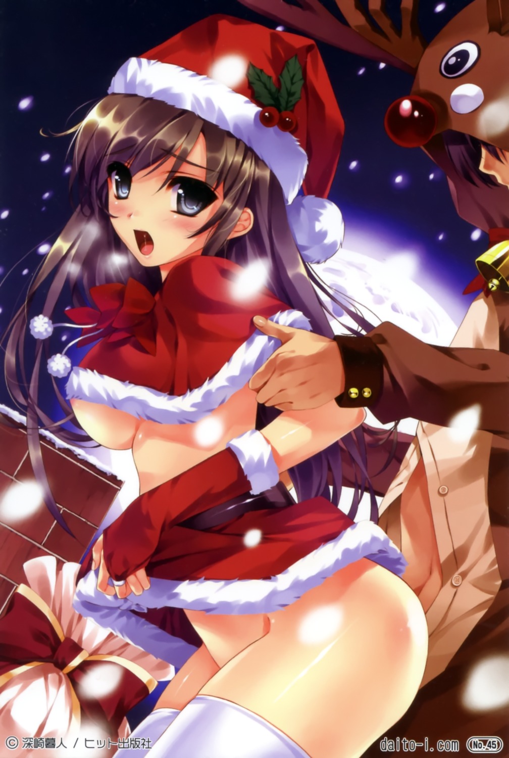 areola christmas comic_aun misaki_kurehito nopan sex skirt_lift thighhighs underboob