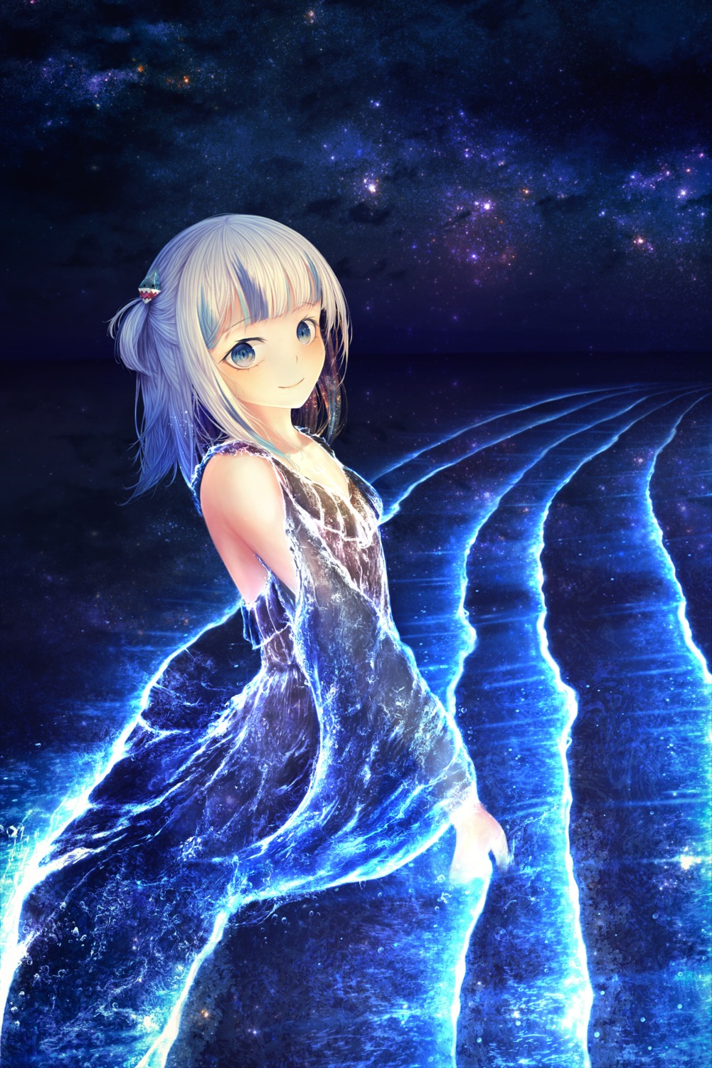 asa-ai dress gawr_gura hololive hololive_english no_bra wet