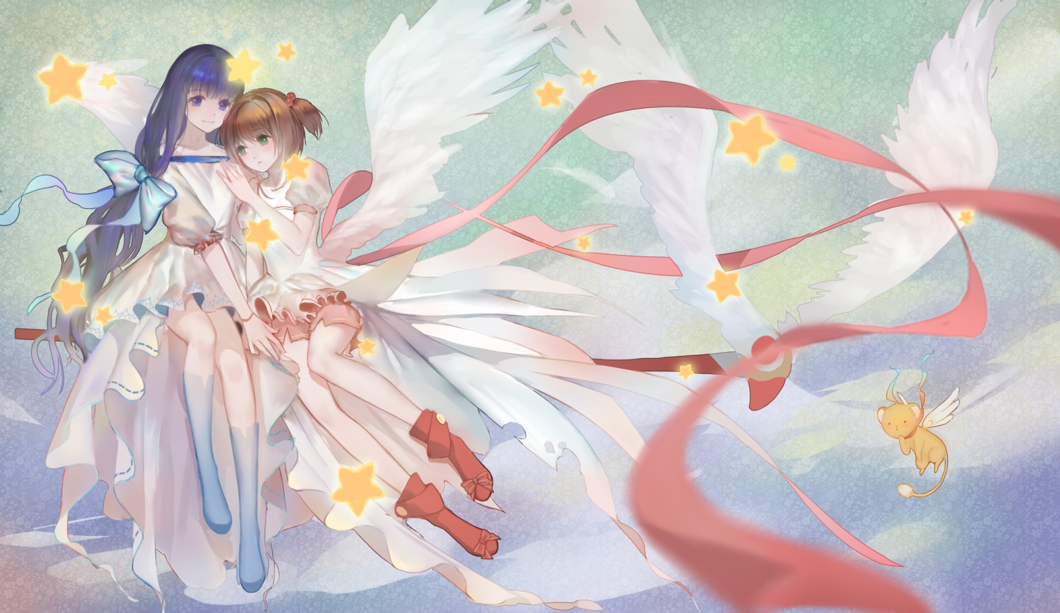 card_captor_sakura daidouji_tomoyo dress kamachi_kamachi-ko kerberos kinomoto_sakura wings