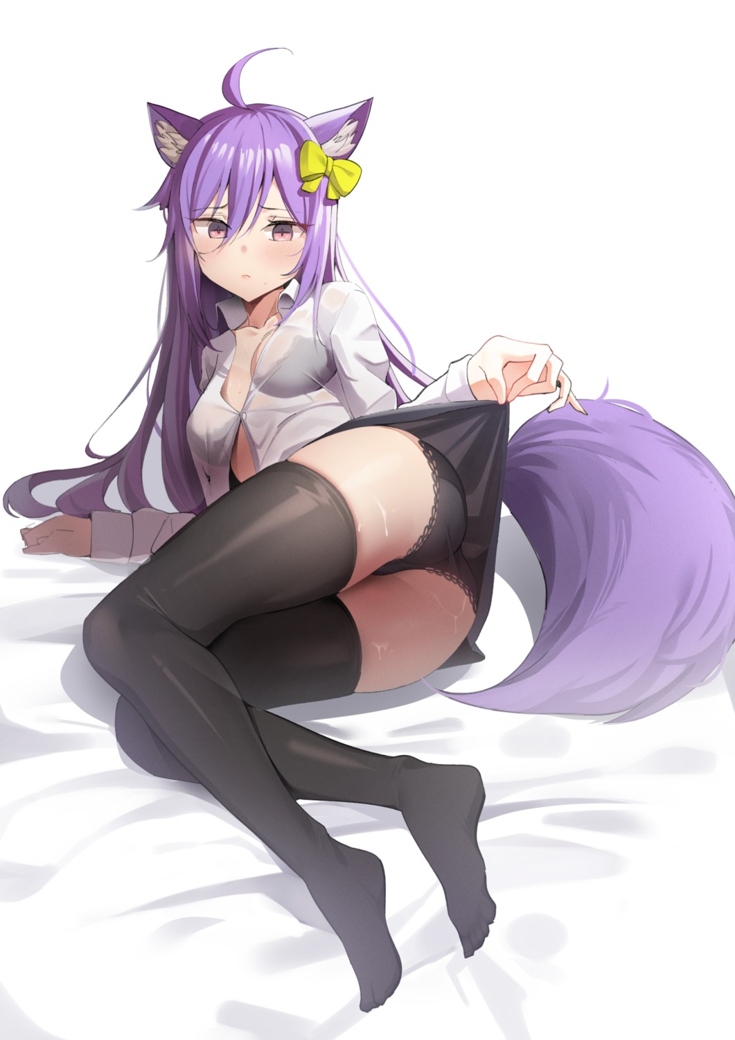 animal_ears ass bra cum feet k_pring nekomimi pantsu see_through skirt_lift tail thighhighs