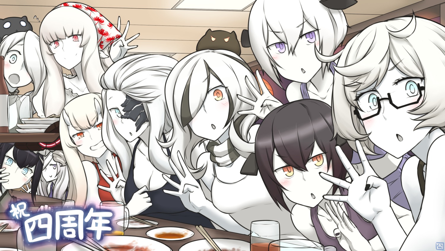 abyssal_jellyfish_hime central_hime cleavage hamu_koutarou kantai_collection licorice_hime megane seaplane_tender_water_hime seaport_summer_hime submarine_hime supply_depot_hime