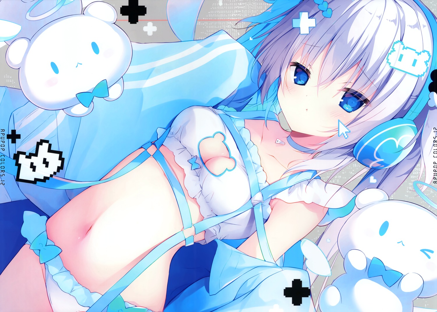 aisu_mint apupop bra cleavage headphones loli muku_(apupop) open_shirt pantsu