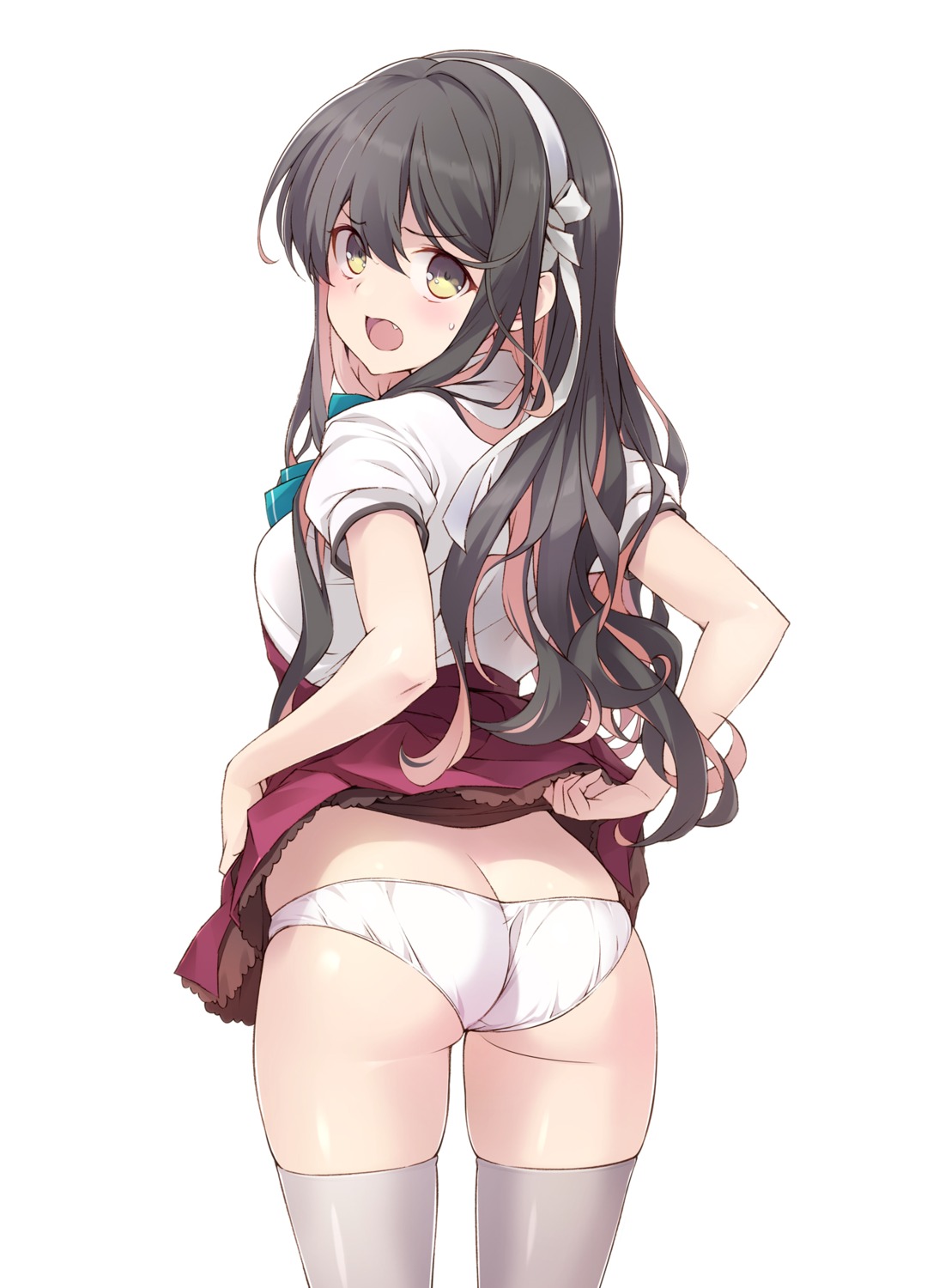 ass kantai_collection naganami_(kancolle) pantsu sakana seifuku skirt_lift thighhighs