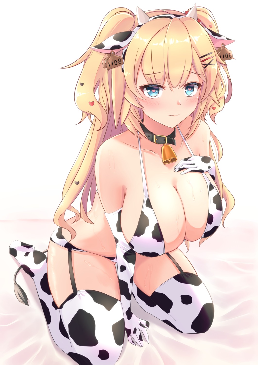 akai_haato animal_ears bikini breast_hold cleavage heckler_kai hololive horns stockings swimsuits tail thighhighs