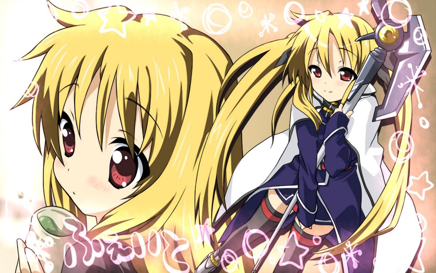 467 fate_testarossa k-on! mahou_shoujo_lyrical_nanoha mahou_shoujo_lyrical_nanoha_strikers nakano_azusa parody wallpaper