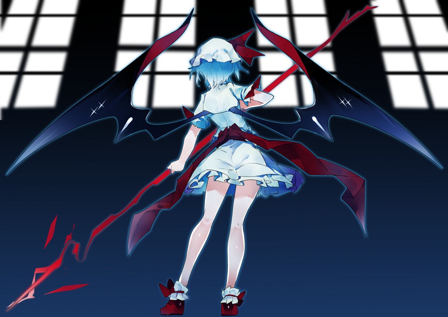 ikurauni remilia_scarlet skirt_lift touhou weapon wings