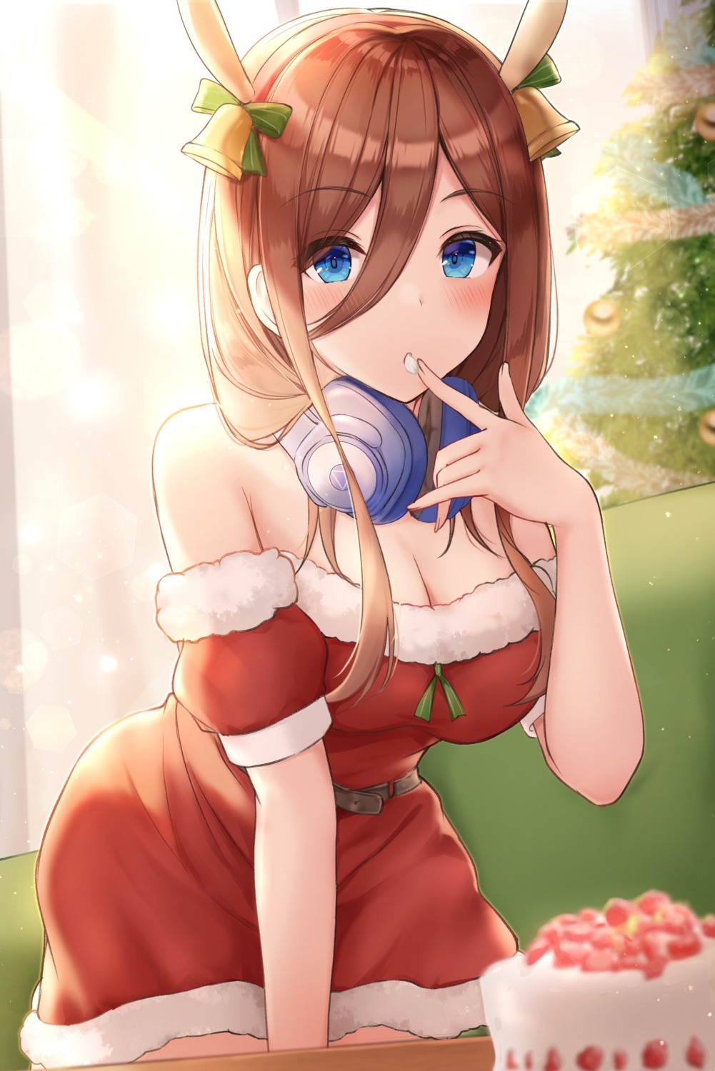 5-toubun_no_hanayome christmas cleavage cream dress headphones horns nakano_miku no_bra yukiunag1