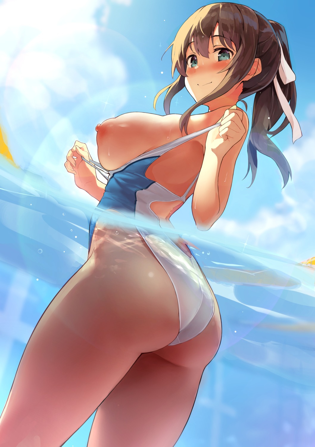 ass breasts kekemotsu nipples swimsuits undressing wet