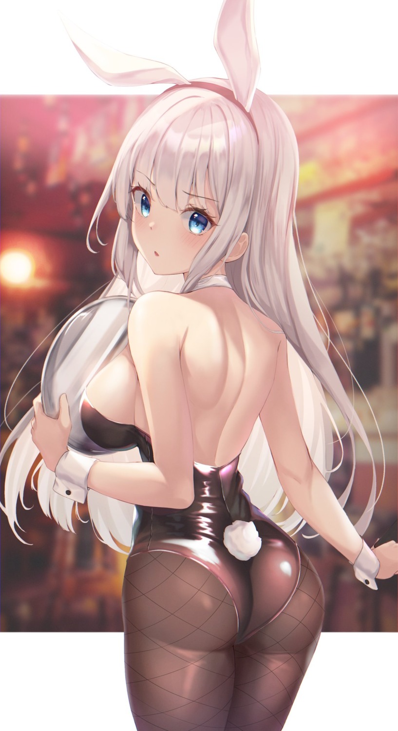 animal_ears ass bunny_ears bunny_girl fishnets g_home no_bra pantyhose tail