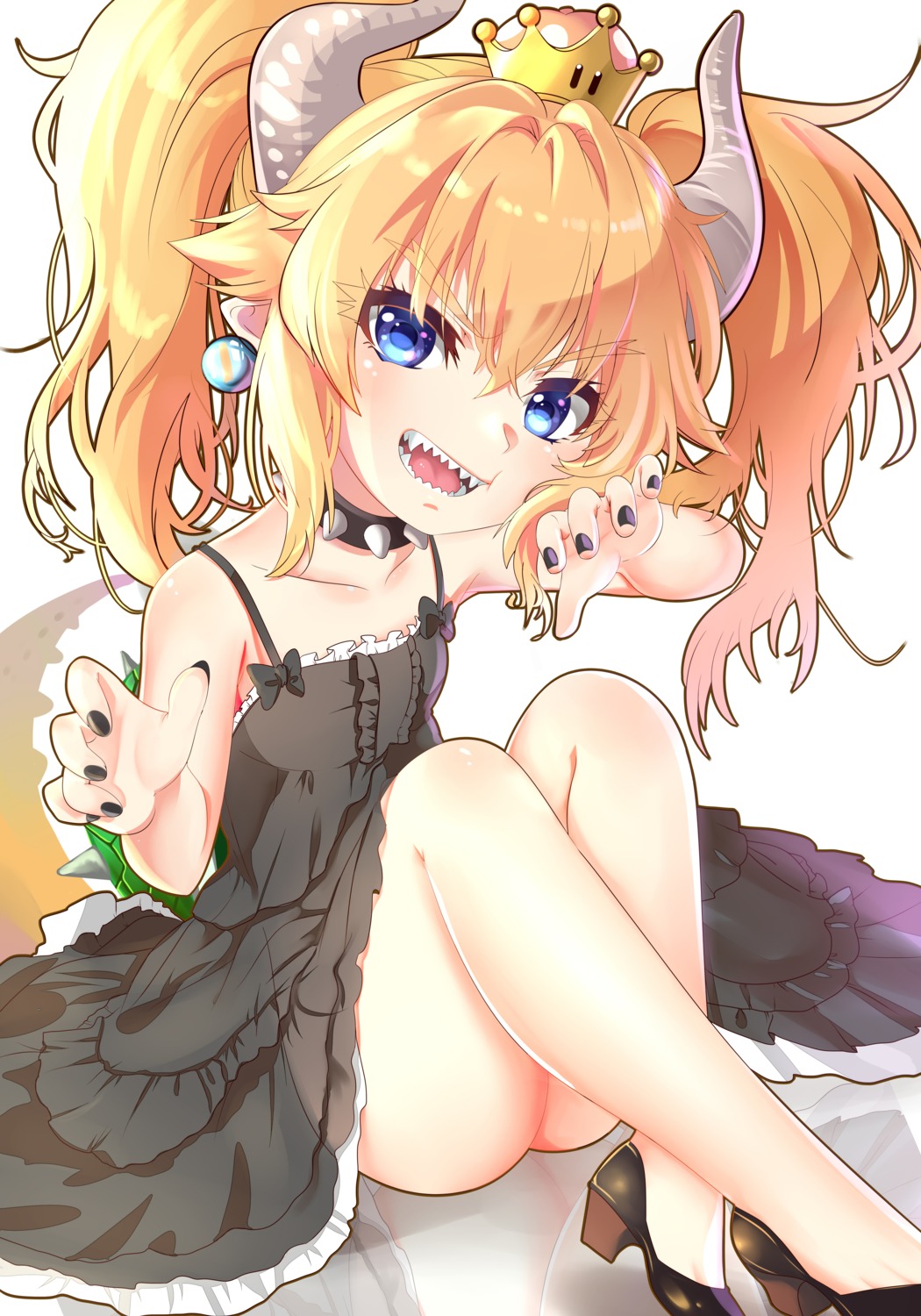 bowsette dress gou_d heels horns loli new_super_mario_bros._u_deluxe pointy_ears see_through skirt_lift