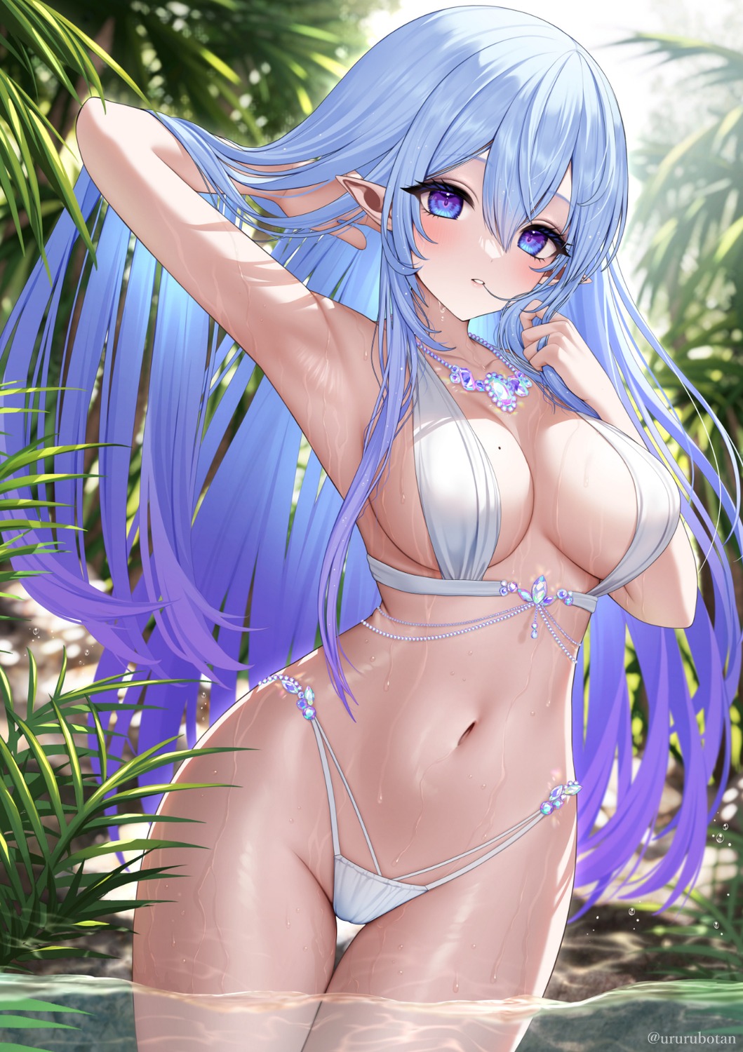 bikini cameltoe kohanayuki pointy_ears swimsuits thong wet