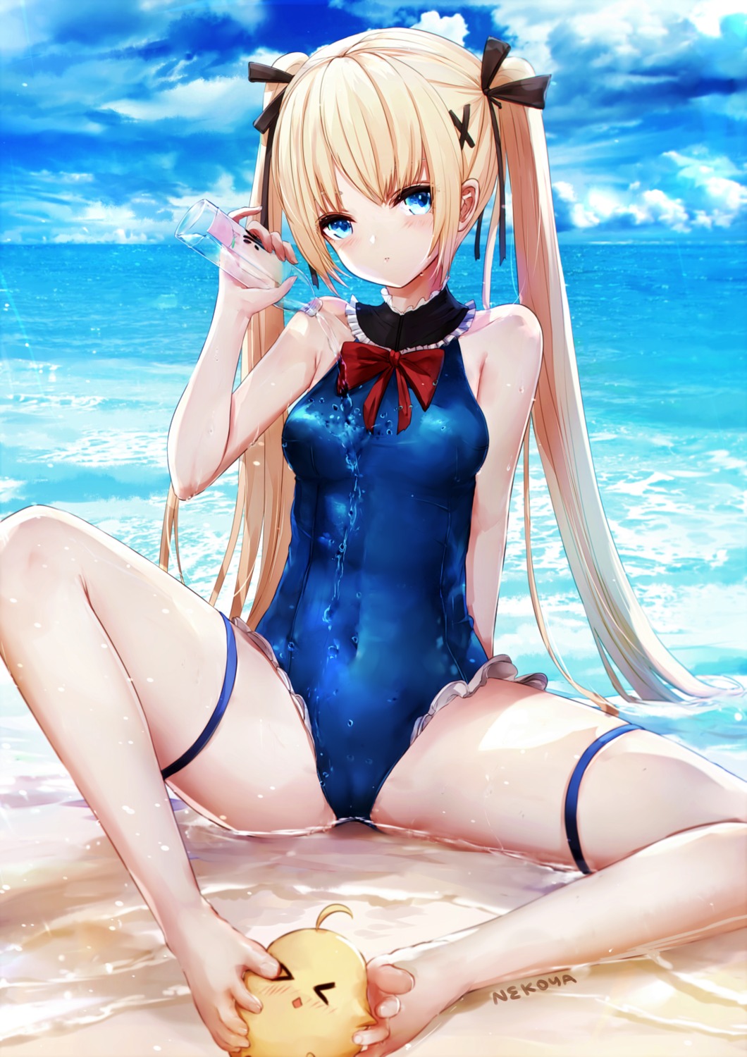 azur_lane cameltoe crossover dead_or_alive erect_nipples feet garter manjuu_(azur_lane) marie_rose nekoya_(liu) swimsuits wet