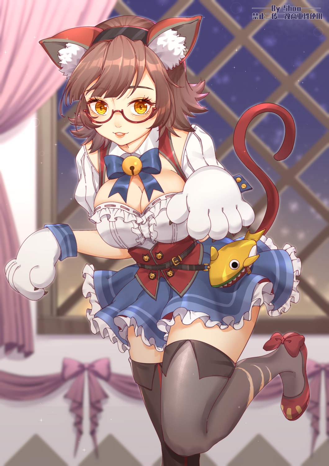 animal_ears megane nekomimi shao tail thighhighs