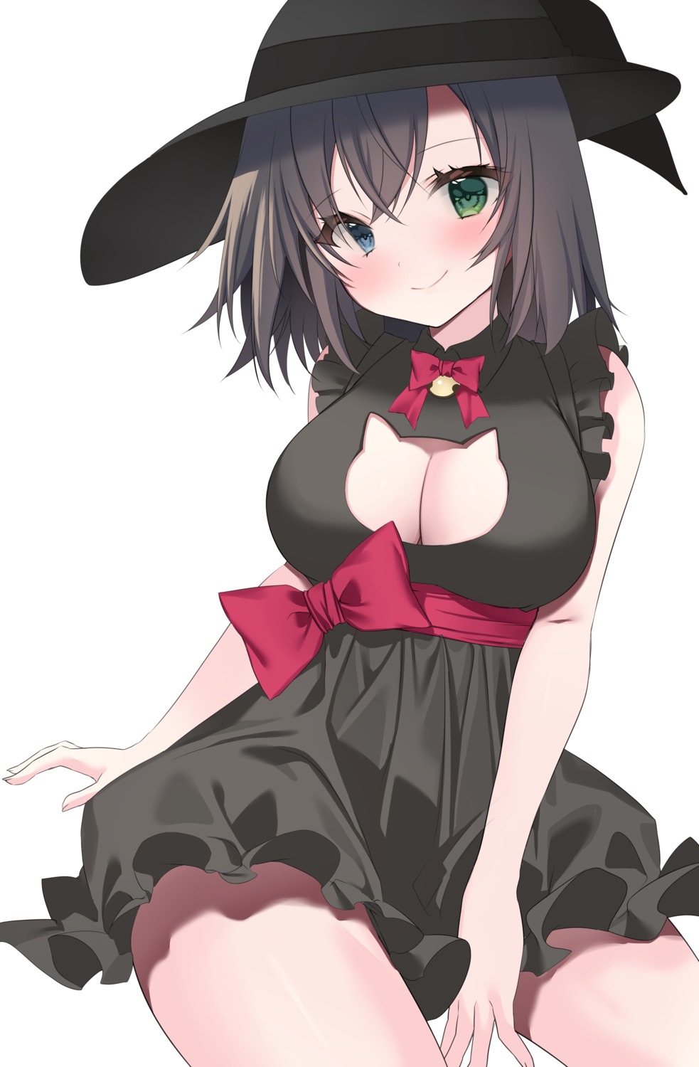 dress heterochromia no_bra skirt_lift yoruhoshi_owl