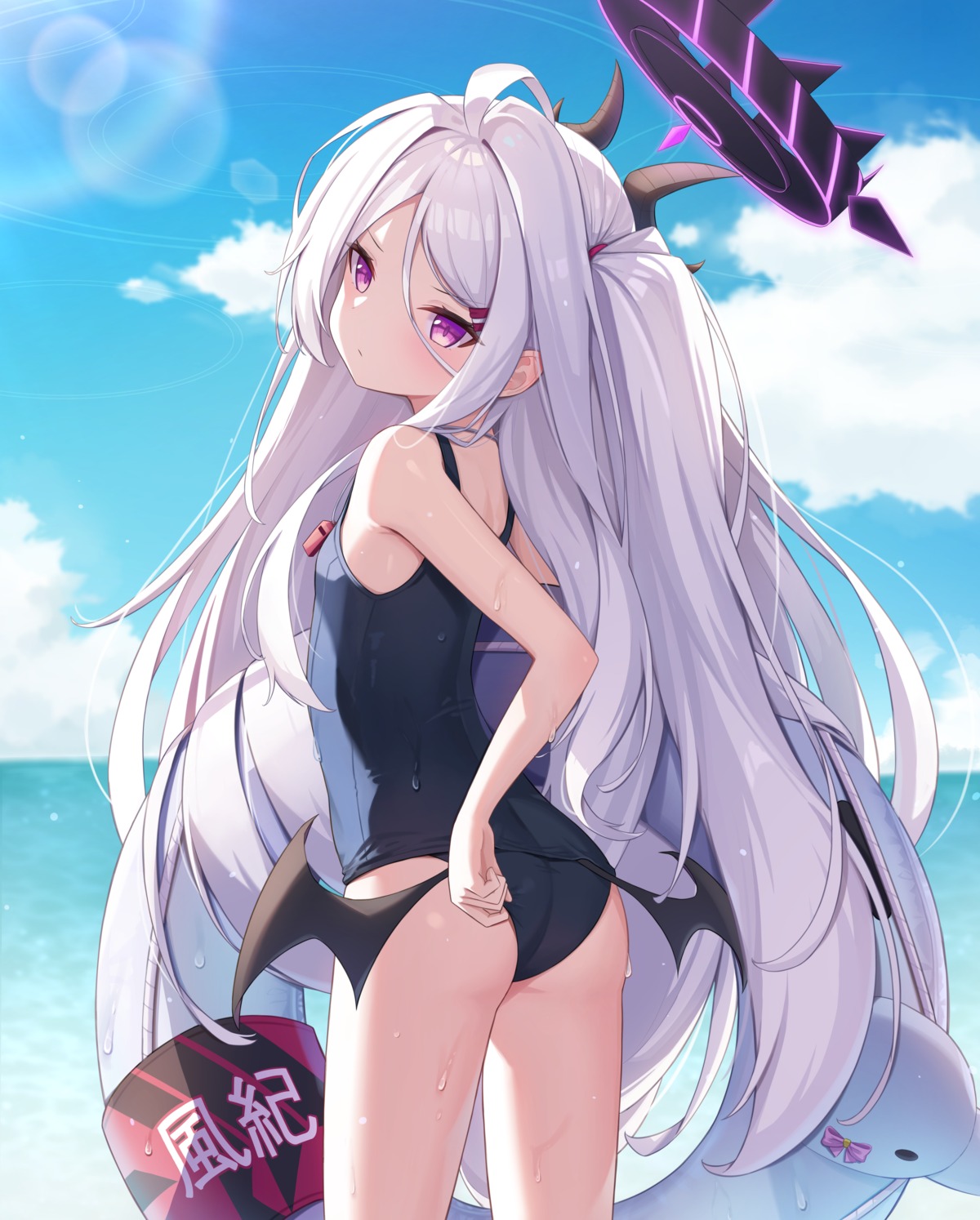 ass blue_archive devil halo halonakoma9 horns school_swimsuit sorasaki_hina swimsuits wings