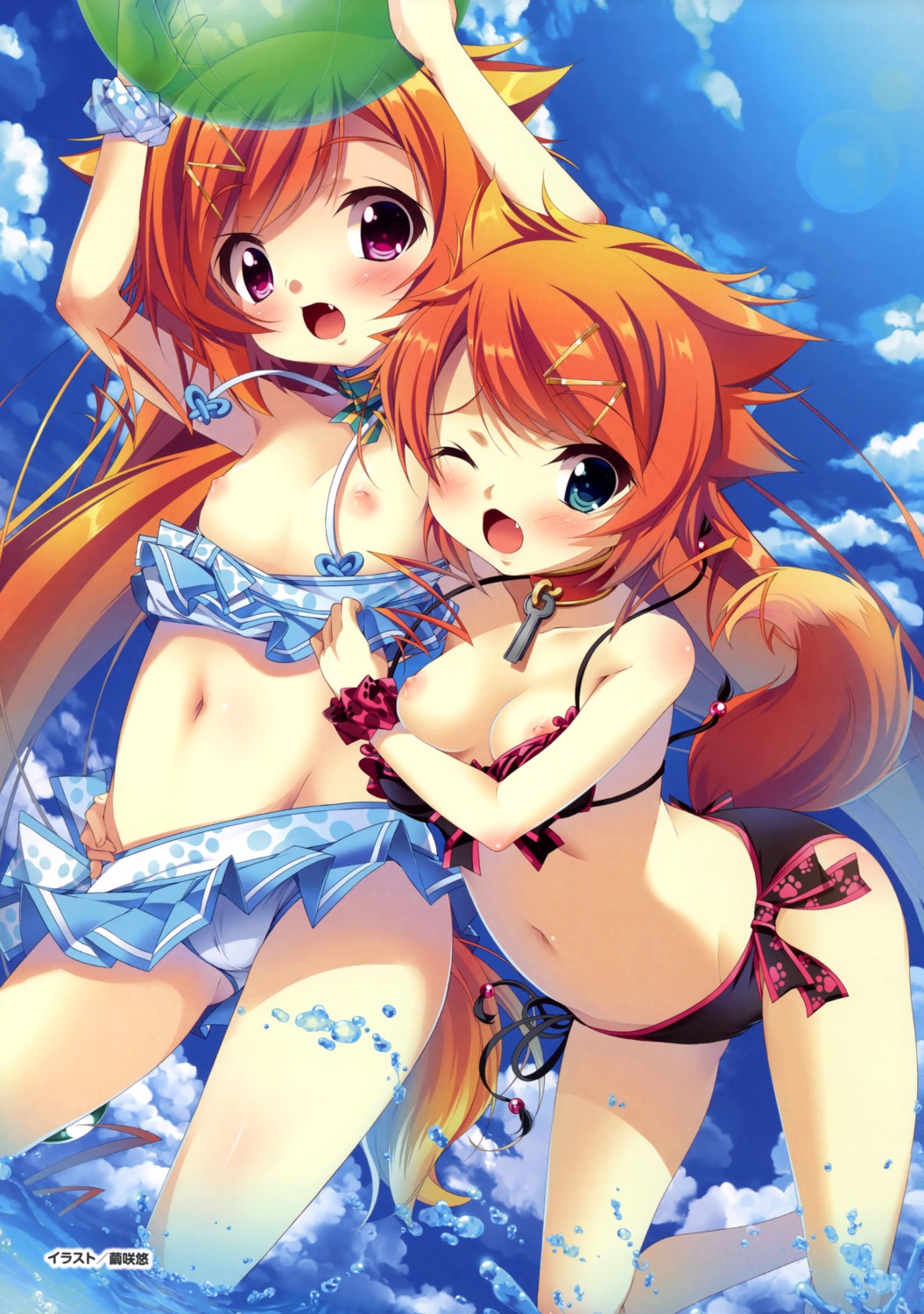 animal_ears bikini breasts kitsune loli mayuzaki_yuu nipples swimsuits tail wardrobe_malfunction wet