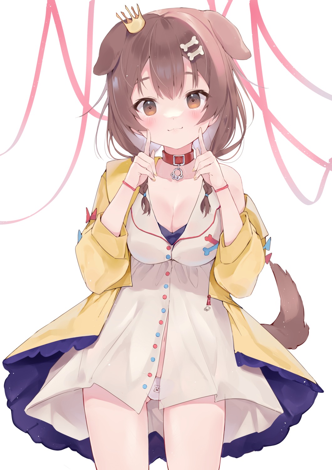 animal_ears cleavage dress hololive hololive_gamers inugami_korone inumimi pantsu skirt_lift tail yuzukicture