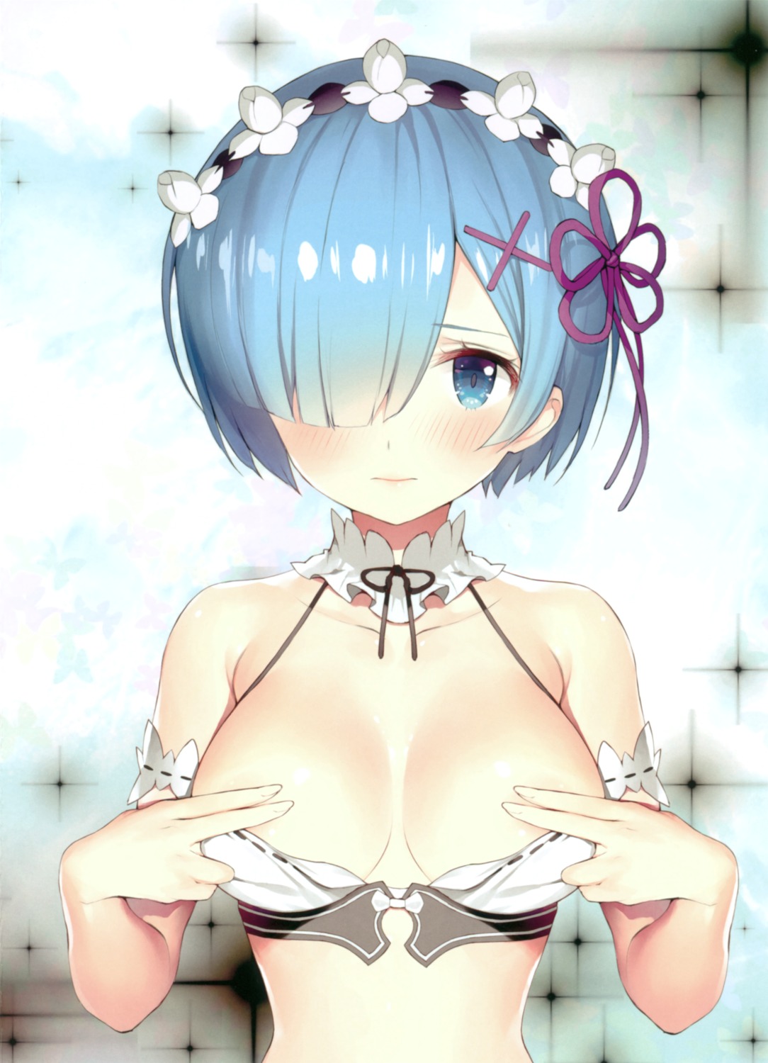 bra breast_hold cleavage gaou macaron_taitei re_zero_kara_hajimeru_isekai_seikatsu rem_(re_zero)