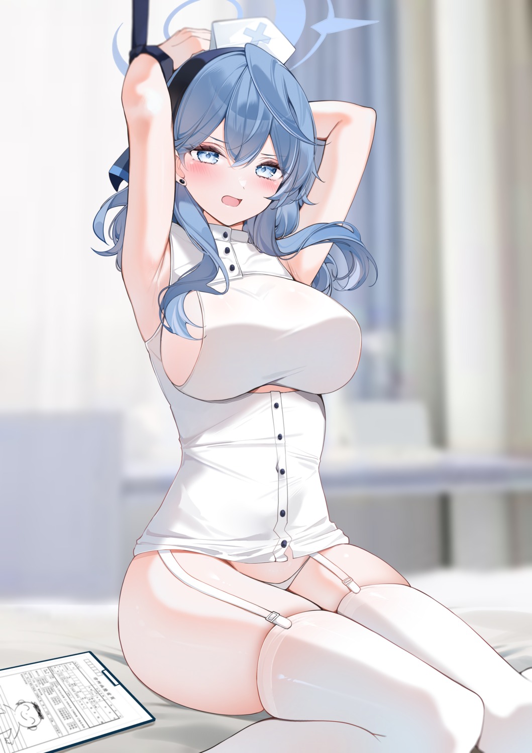 amau_ako blue_archive bondage halo no_bra nurse pantsu stockings thighhighs yukineko1018