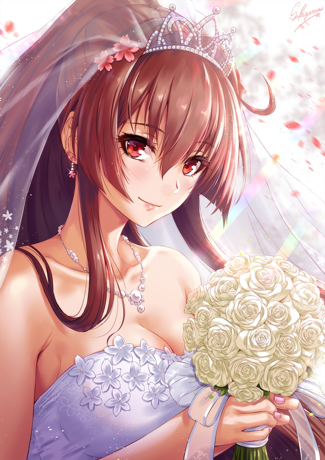 cleavage dress kantai_collection sakiyamama wedding_dress yamato_(kancolle)