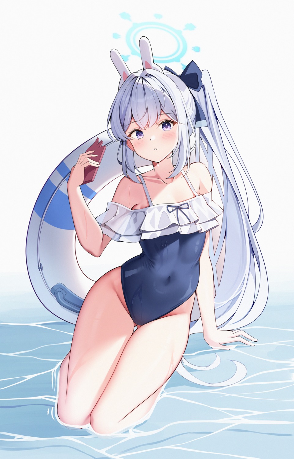 animal_ears blue_archive bunny_ears halo sob_(submar1089) swimsuits tsukiyuki_miyako wet