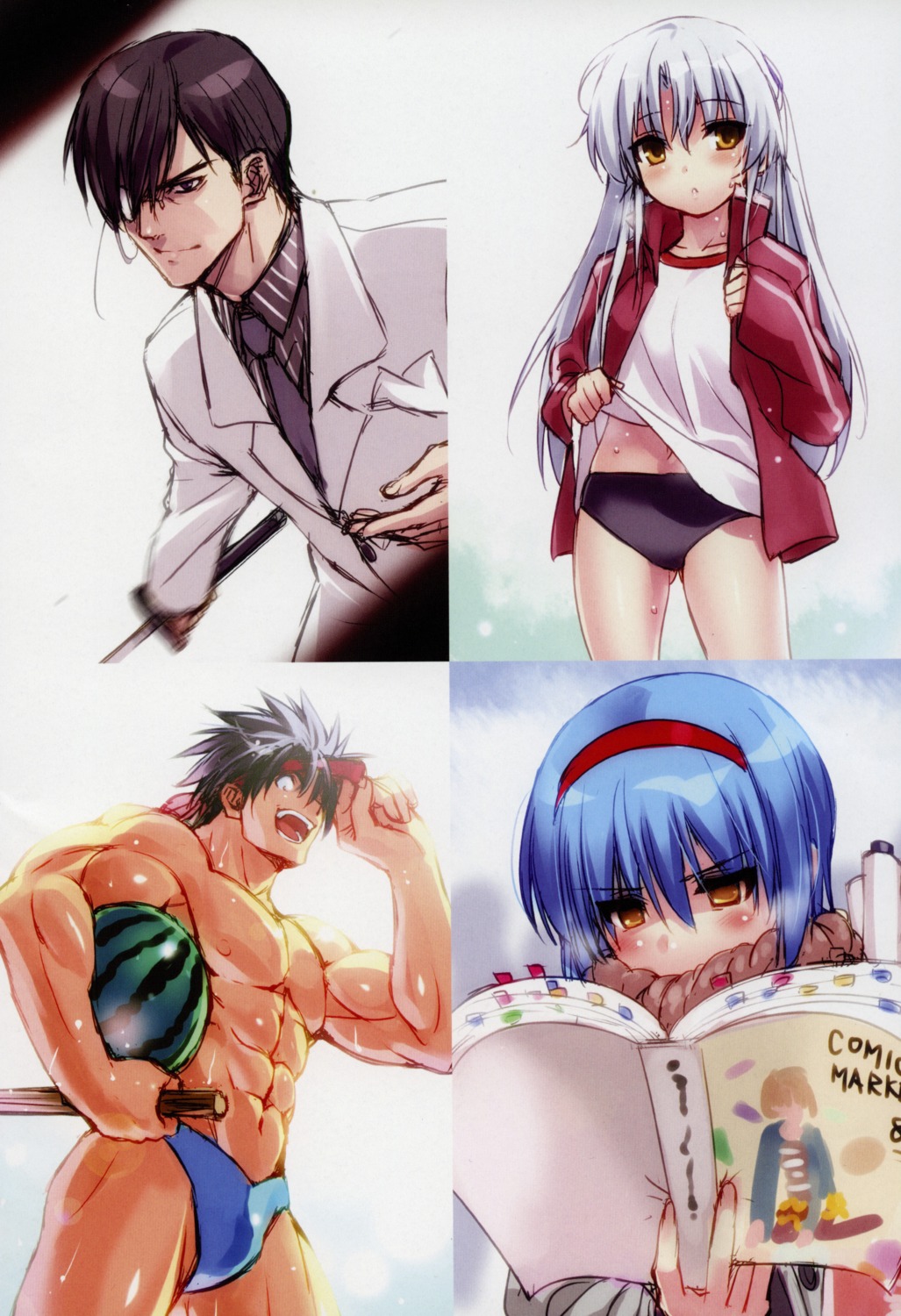 angel_beats! buruma business_suit eyepatch gym_uniform inohara_masato little_busters! nishizono_mio shirt_lift tachibana_kanade wet zen