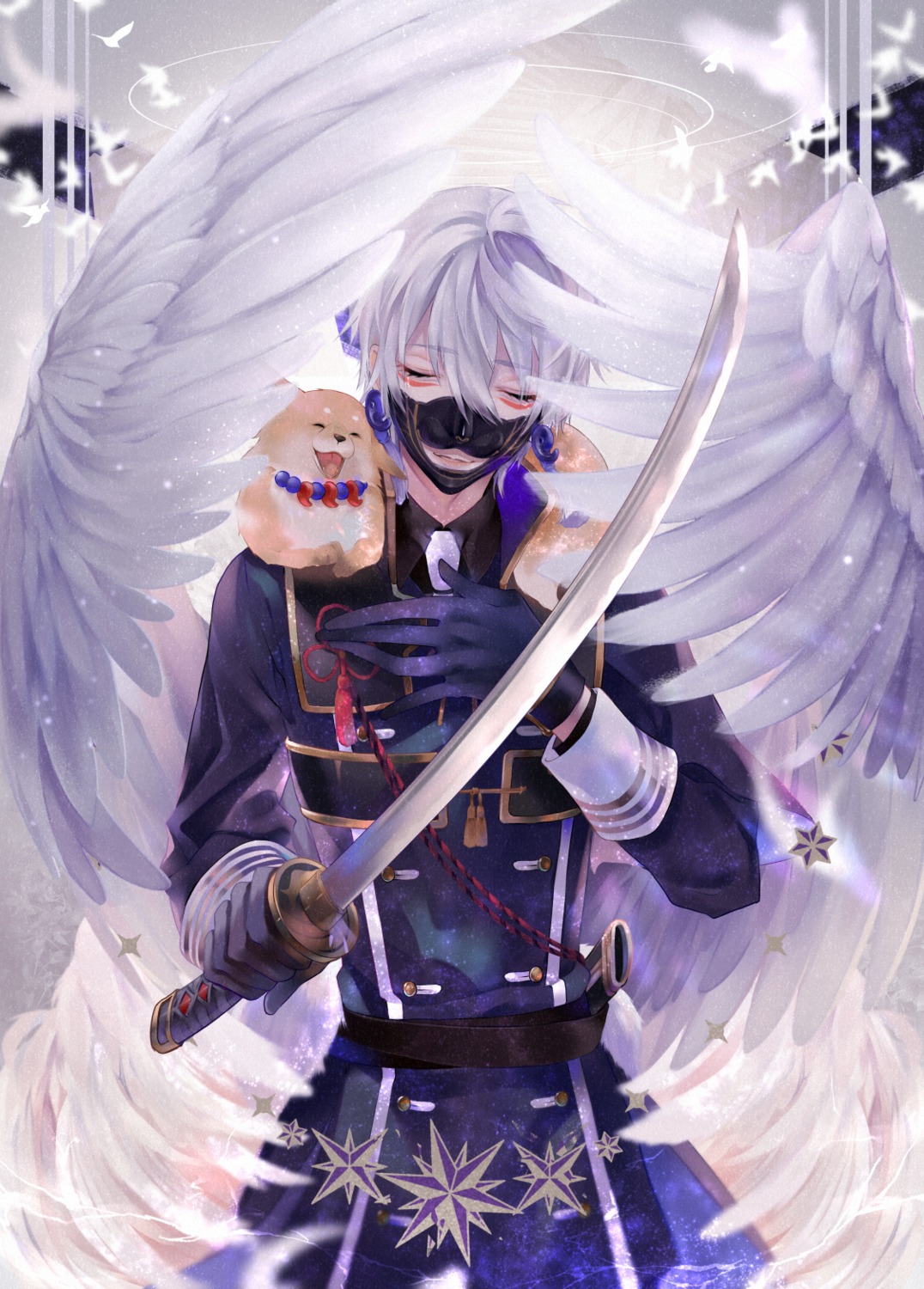 male nakigitsune nipponia_nippon sword touken_ranbu uniform wings