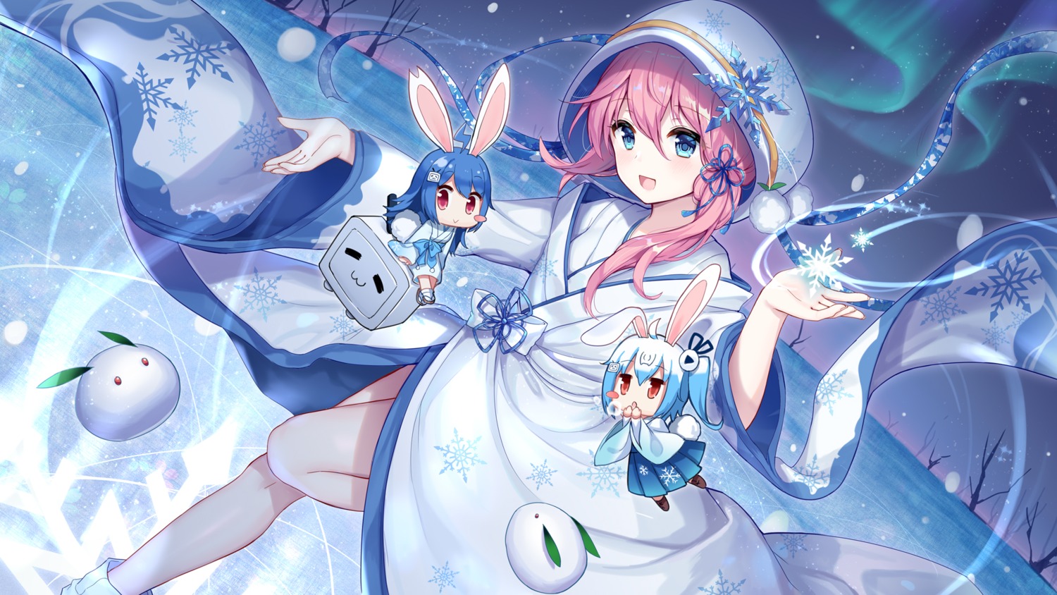 animal_ears ark_order bili_bili_douga bili_girl_22 bili_girl_33 bunny_ears chibi crossover japanese_clothes silveroid wallpaper