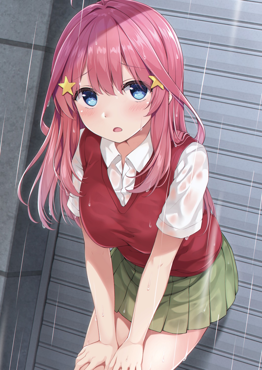 5-toubun_no_hanayome karutamo nakano_itsuki see_through seifuku sweater wet wet_clothes