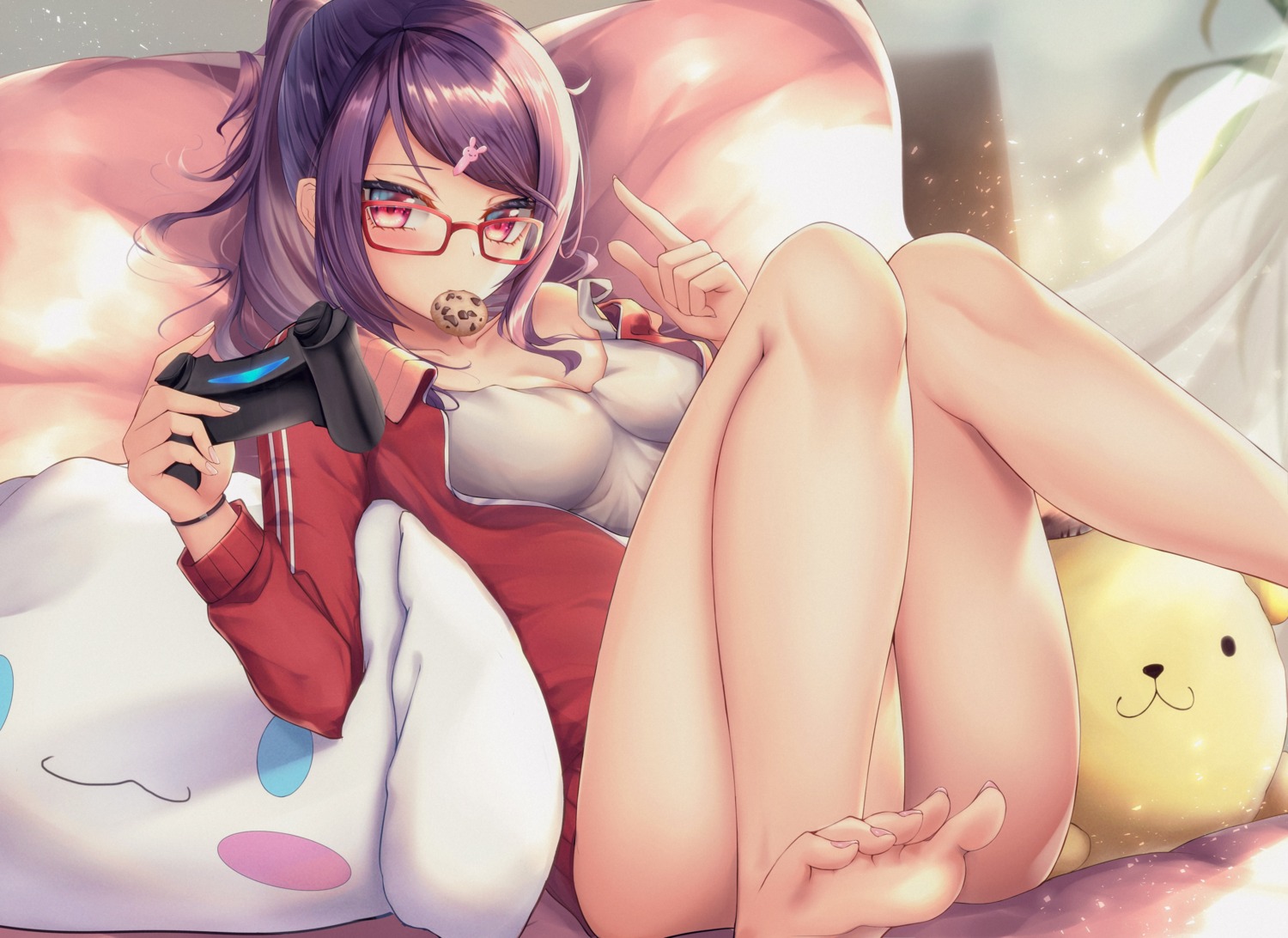 cleavage feet gundou_mirei gym_uniform megane nijisanji rai_(newtype_xm-x1)